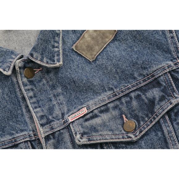 Vintage Guess Georges Marciano 80s Patchwork Stone Washed Denim Jean Jacket Sz S - Picture 15 of 16